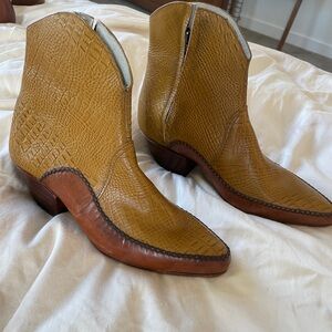 Vintage two toned camel and brown leather ankle boots. Handmade.